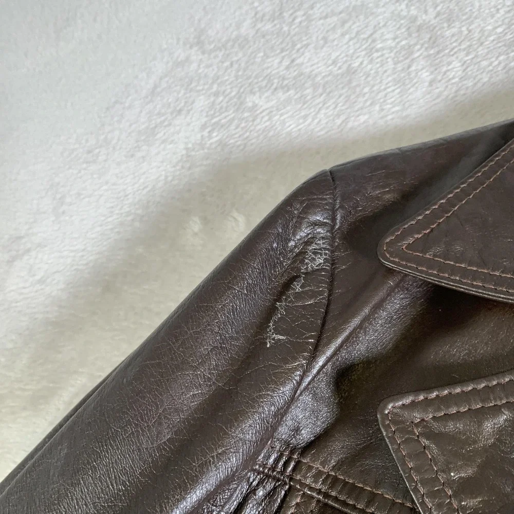 Vintage Montgomery Ward Jacket Mens 42‎ Brown Leather Car Coat Sherpa 70s 80s